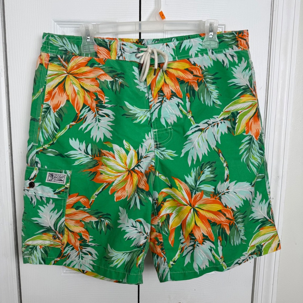Polo Ralph Lauren Swim Trunks Large Green Tropical Floral‎ Palm Cargo Beach Surf